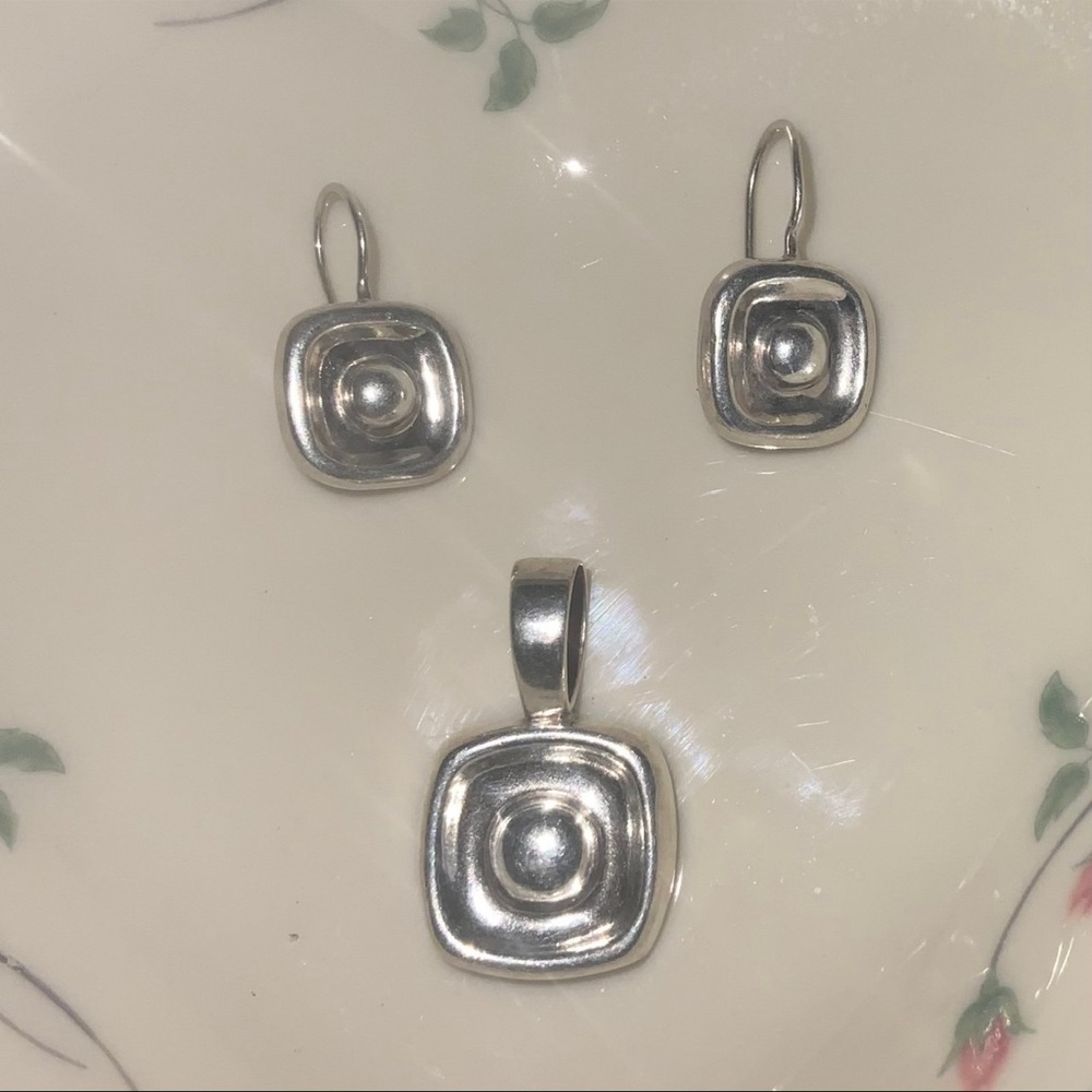 Silpada Square Earrings & Pendant Charm Matching Set